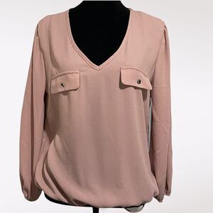 OLM Women's Blush Pink Blouse Size M Minimalist Workwear Lightweight Breathable